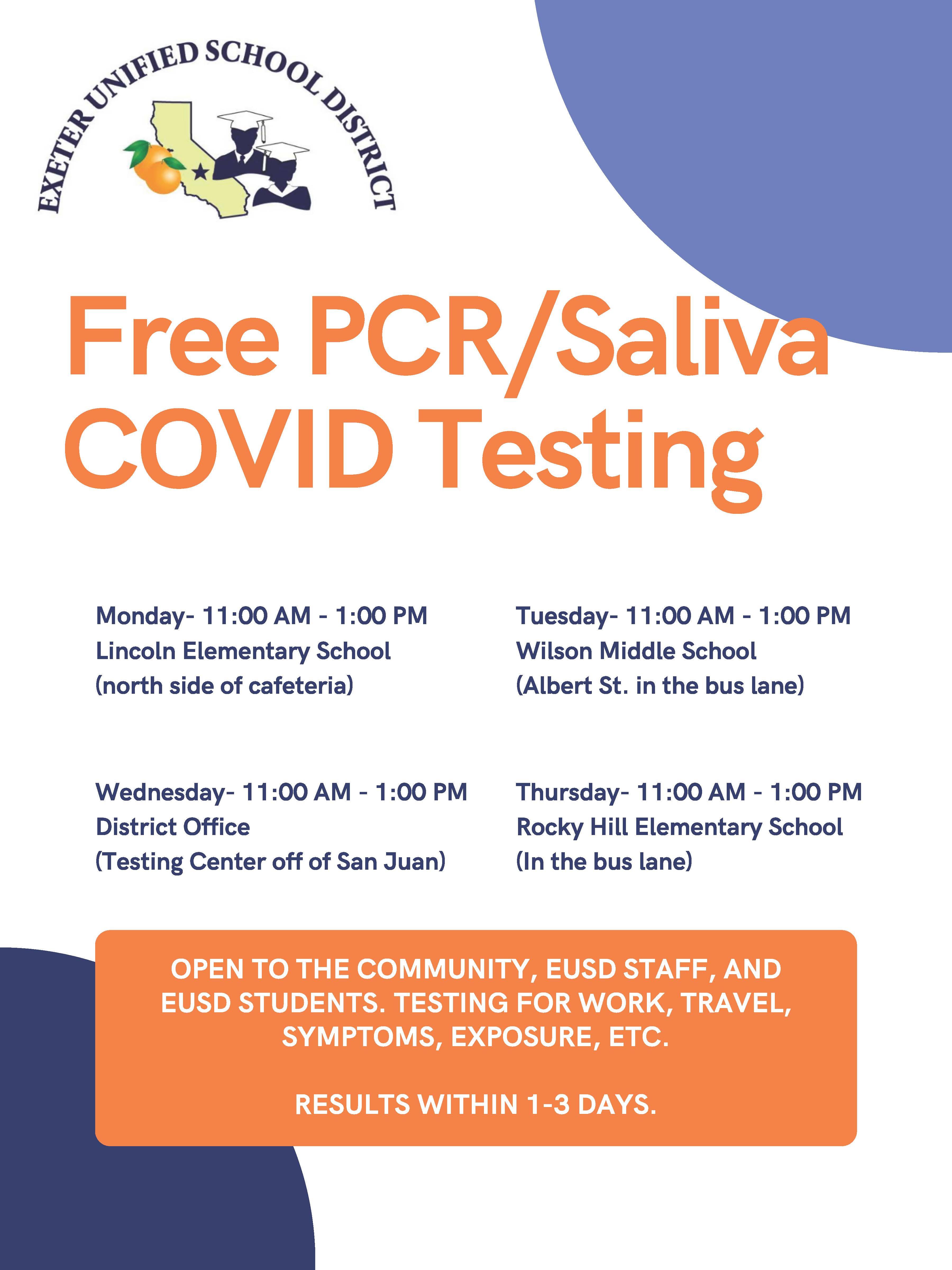 Free PCR/Saliva Testing- full flyer